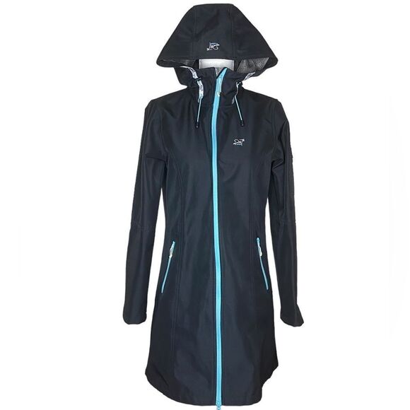2117 Sweden Kabdalis Wm’s 10 Black Blue Fitted Hooded Soft Shell Ski Coat Jacket - Picture 1 of 8